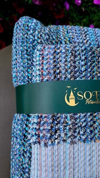 Набір з 2 махрових двосторонніх рушників Sofia Premium лагуна 123123 фото